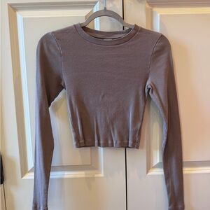 Aritzia Taupe Ribbed Crop Top